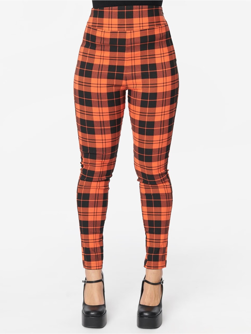 Unique Vintage Orange and Black Plaid Skinny Pants